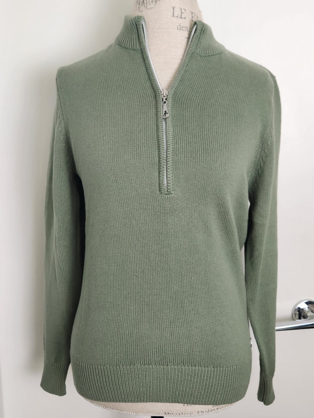 Sage Cotton Knit Athletic Sweater